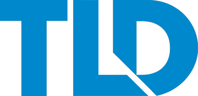 The image shows a bold, stylized text "TLD" with the letters in uppercase, accompanied by a visual design element that forms a partial rectangle around the letters. The colors used are blue for the text and a darker blue for the design element, all set against a transparent background.