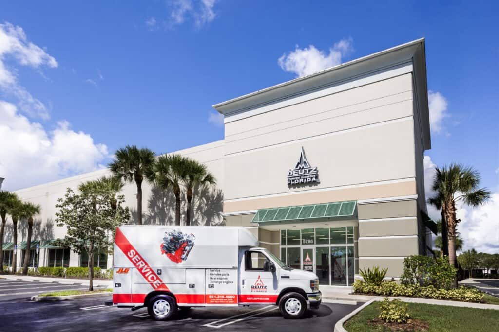 Service truck outside Deutz Power Center Florida building.